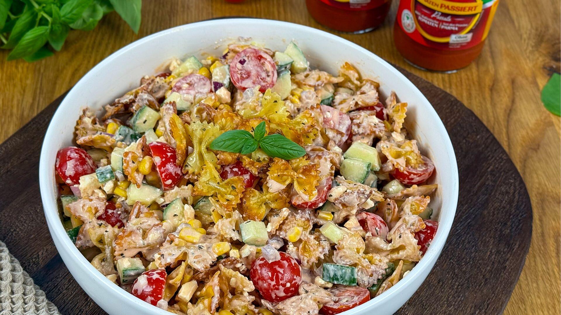 Crispy Pasta Salad with Feta & Creamy Tomato Dressing