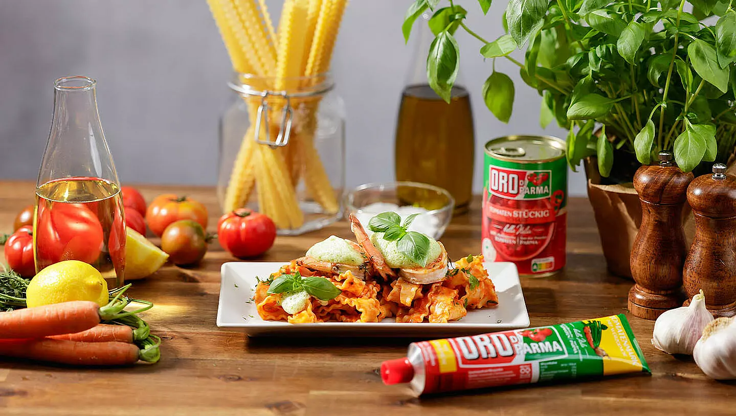 Mafaldine pomodoro gamberetti