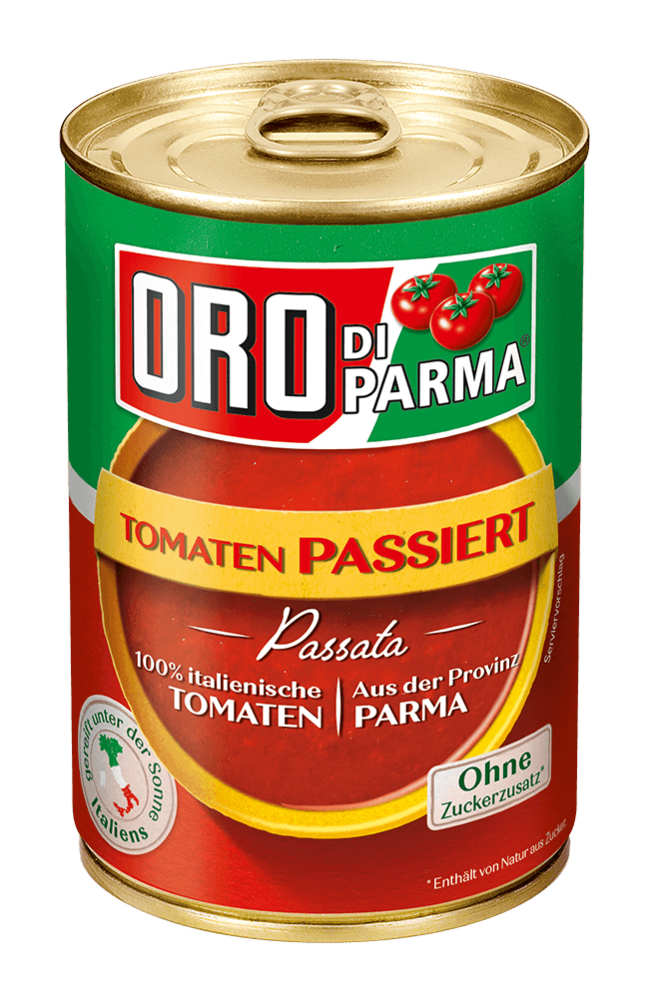 Strained tomatoes from ORO di Parma in a 425ml can.