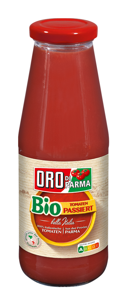 BIO passierte Tomaten in der Glasflasche von ORO di Parma