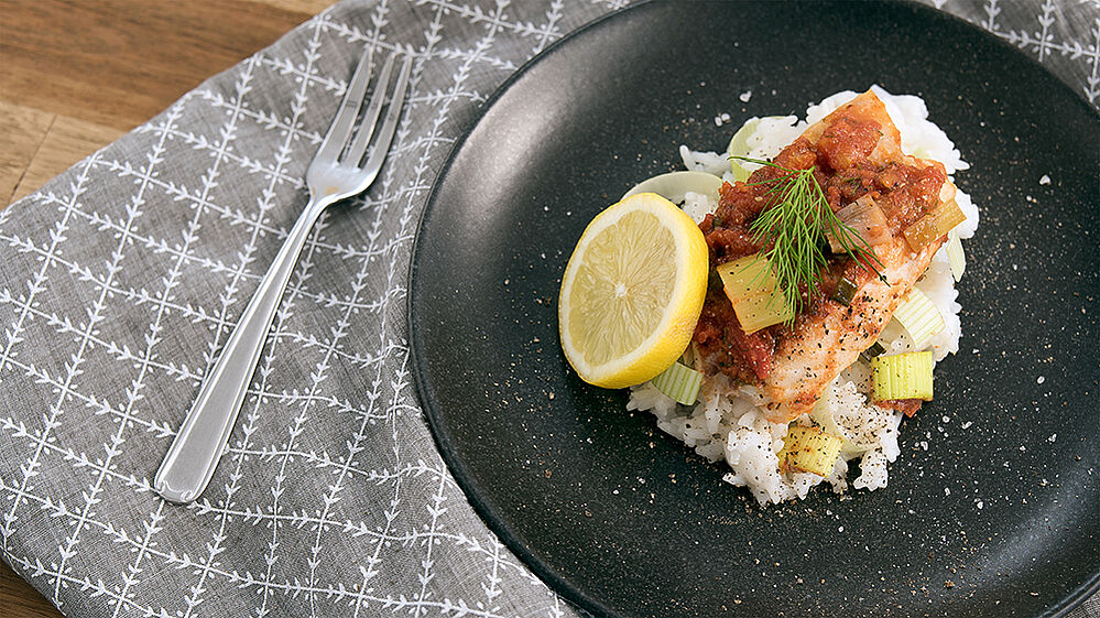 Rotbarschfilet im Bratschlauch mit Reis