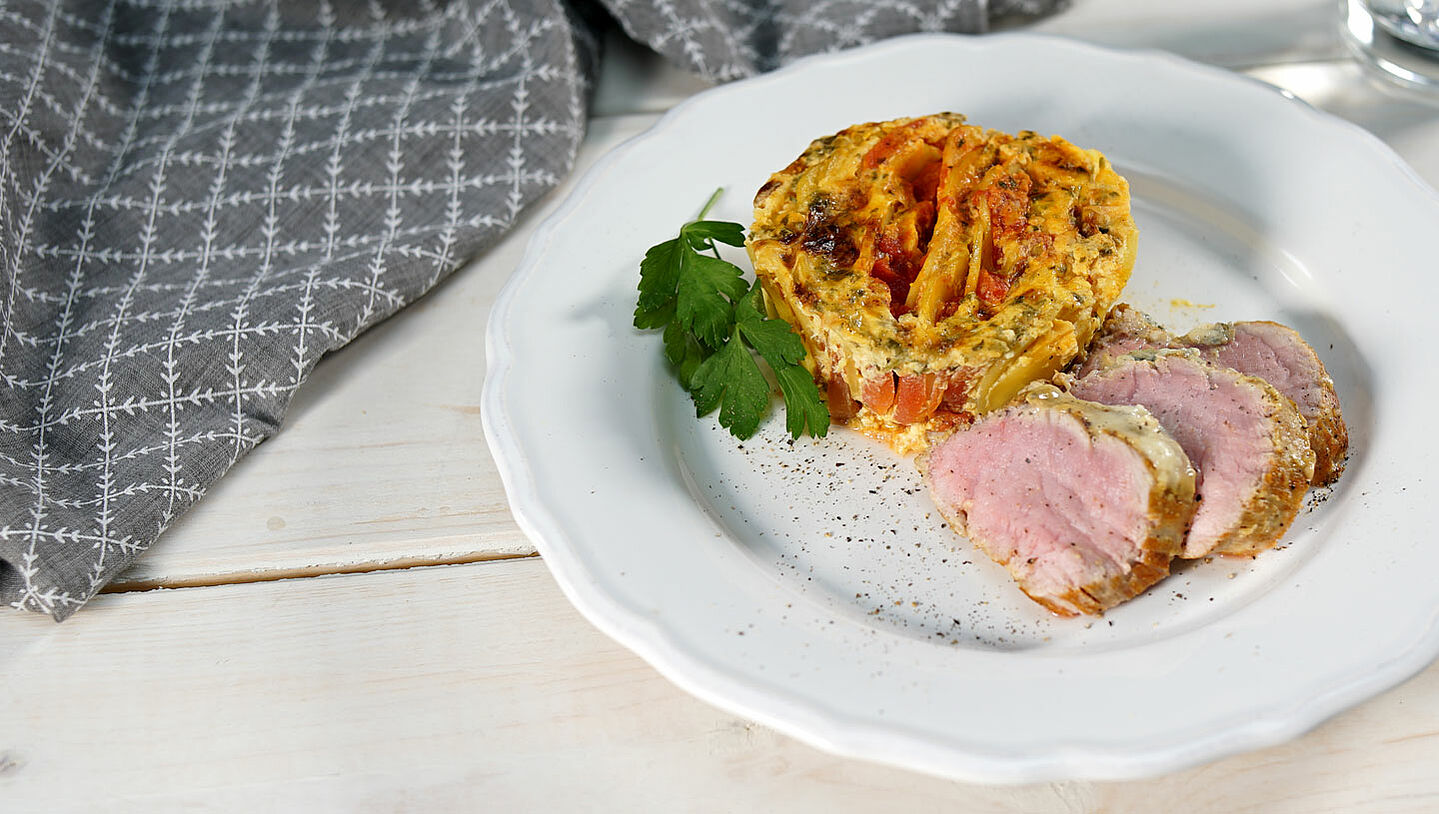 Gratiniertes Schweinefilet in Gorgonzolakruste